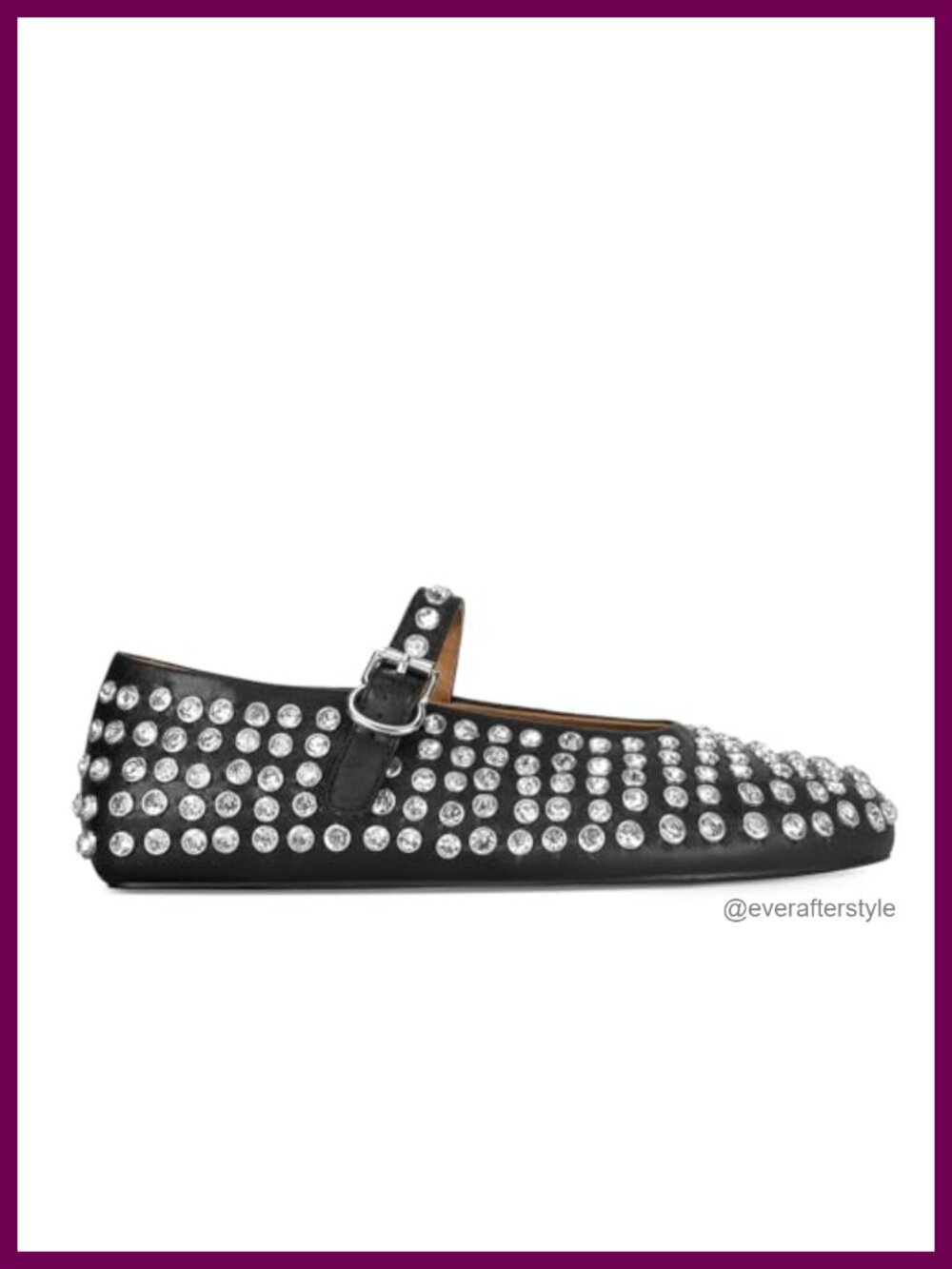 Rhinestone Ballet Flats Leather Crystal Mary Jane Buckle Strap Round Toe